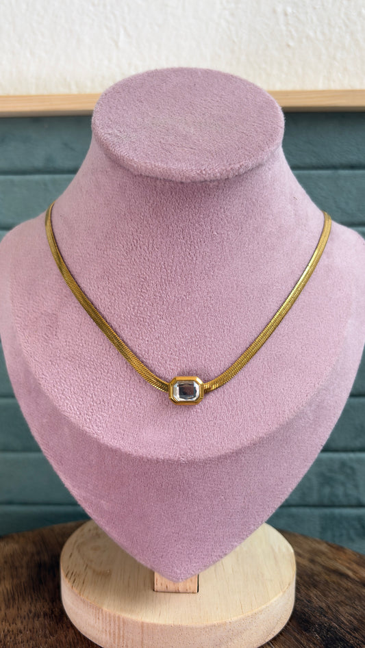 Anti Tarnish snake chain with white stone