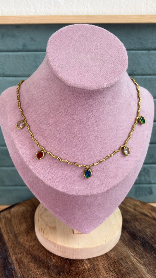 Anti Tarnish Multi colour stone Necklace