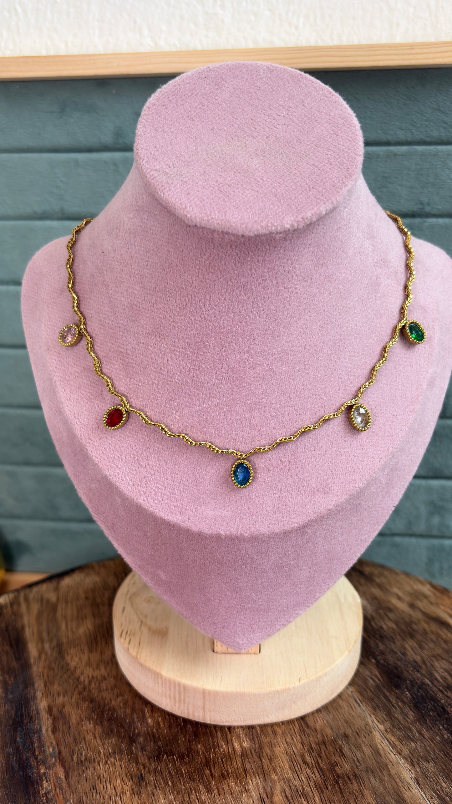 Anti Tarnish Multi colour stone Necklace