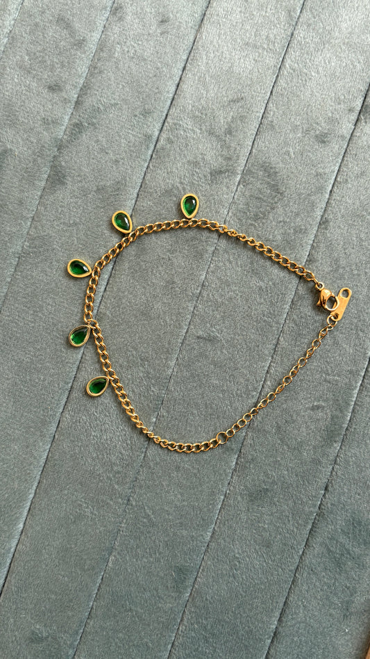 Anti Tarnish Green Stone Bracelet