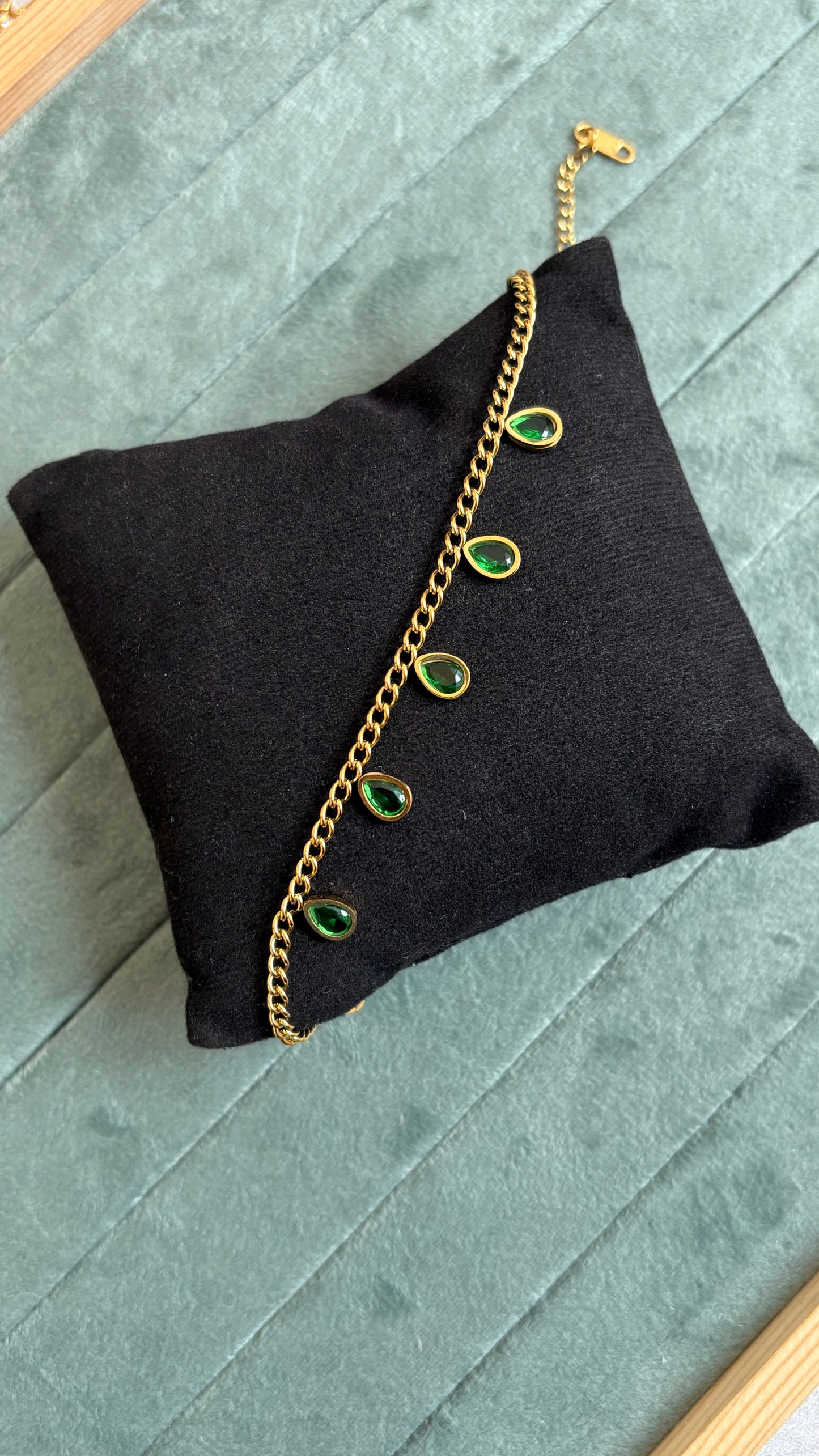 Anti Tarnish Green Stone Bracelet